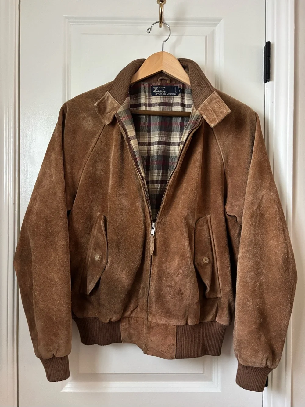 VINTAGE POLO BY RALPH LAUREN SUEDE BOMBER JACKET WITH PLAID LINING🔥